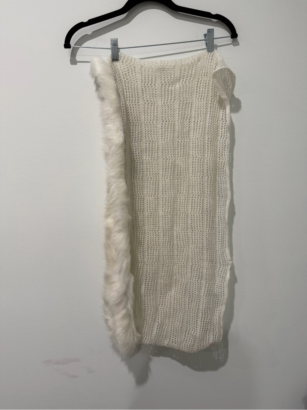 Surell Cream Knit Midi Skirt with Faux Fur Side Trim